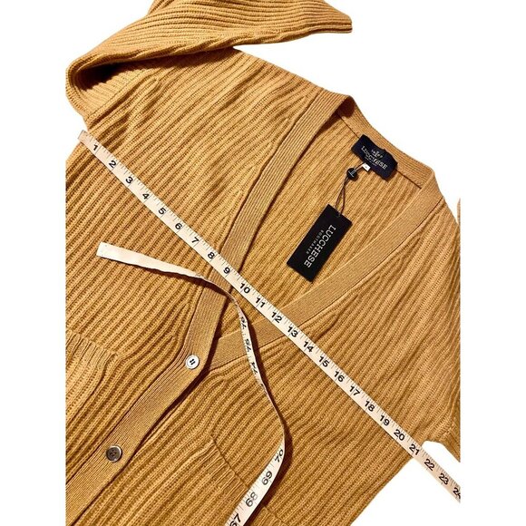Lucchese 100% Cashmere Fisherman Rib Cardigan size M Camel Tan NWT - Picture 6 of 9